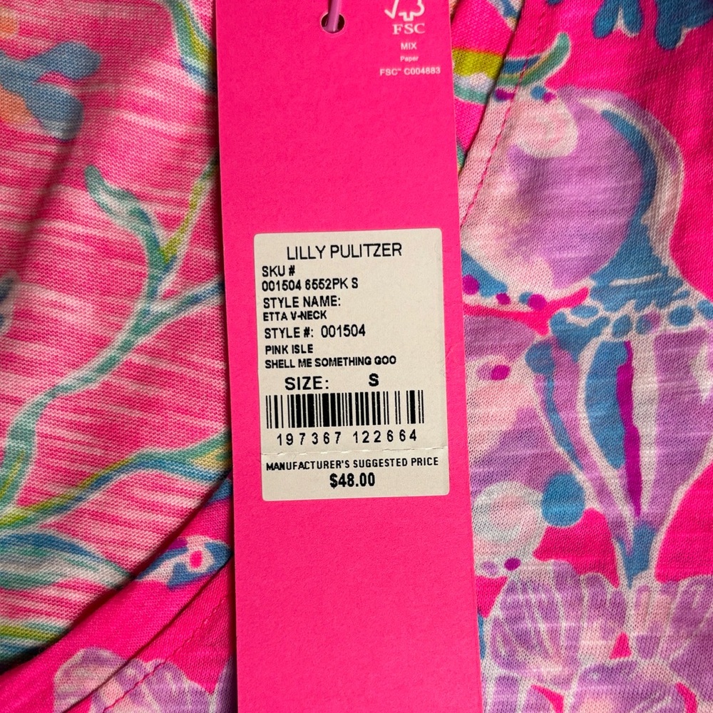 Lilly Pulitzer NWT Etta V-Neck Pink Isle Shell Me Something Good Top- Size S - Picture 8 of 8